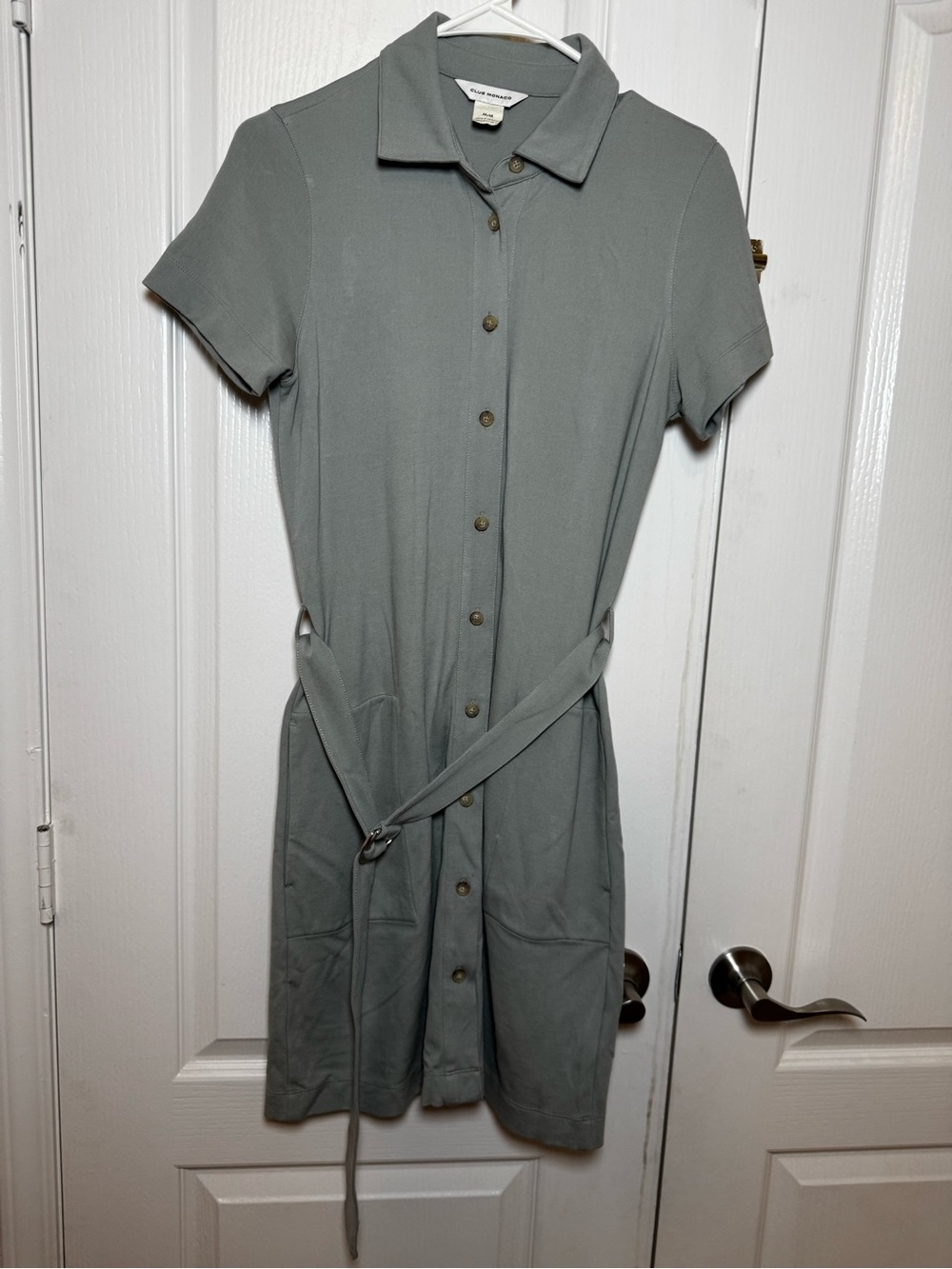 Club Monaco Short Sleeve Belted Button Down Shirt Dress Sage Green Size M - Picture 2 of 7
